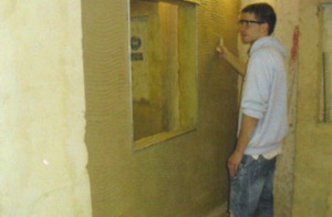 James preparing a serving hatch for plastering